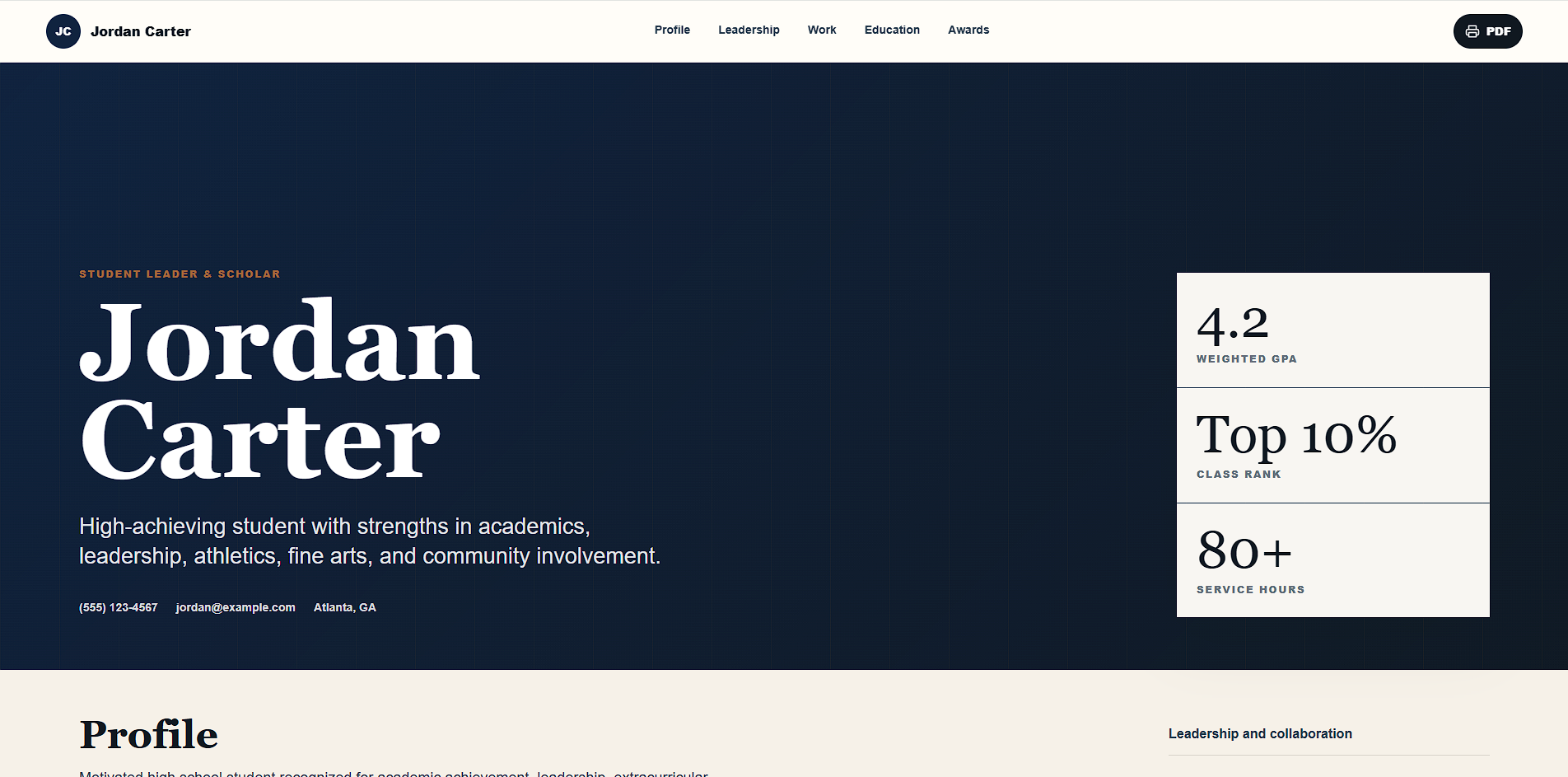 Executive online CV example preview